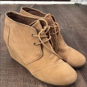 TOMS Tan Corduroy Wedge Ankle Boots